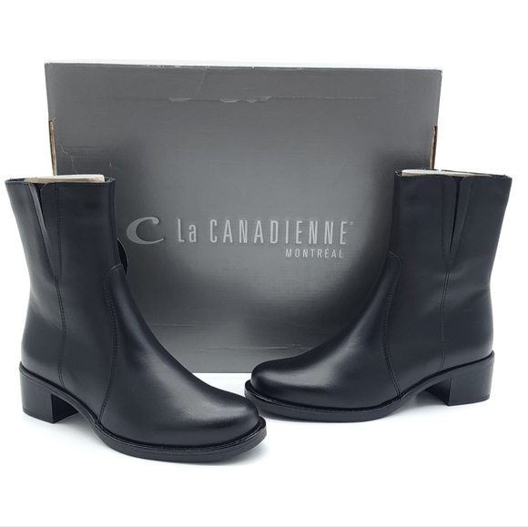 LA CANADIENNE Perla Italian Black Leather Ankle Boot Waterproof Women's Size 5 M - Picture 1 of 12